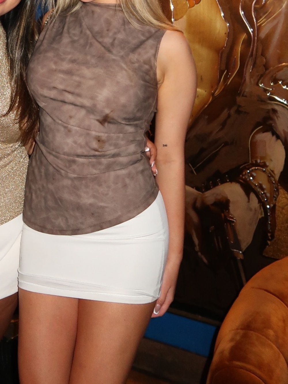 Sleeveless Brown Tie-Dye Mini Top by